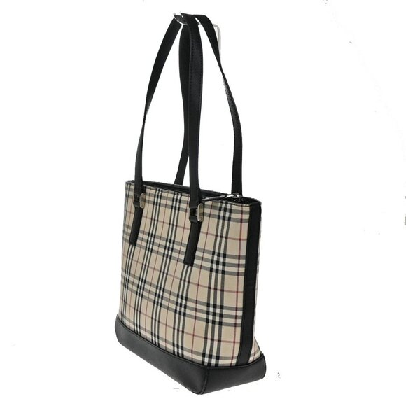 BURBERRY Logo Nova Check Shoulder Tote Bag Canvas Leather Beige Black 83RL399 - Picture 3 of 16